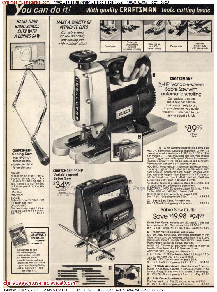1982 Sears Fall Winter Catalog, Page 1002