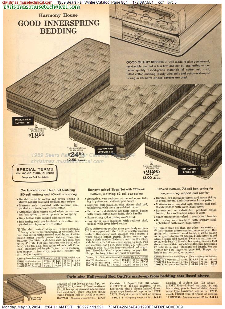 1959 Sears Fall Winter Catalog, Page 804
