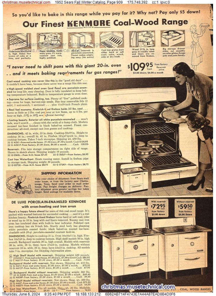 1952 Sears Fall Winter Catalog, Page 909