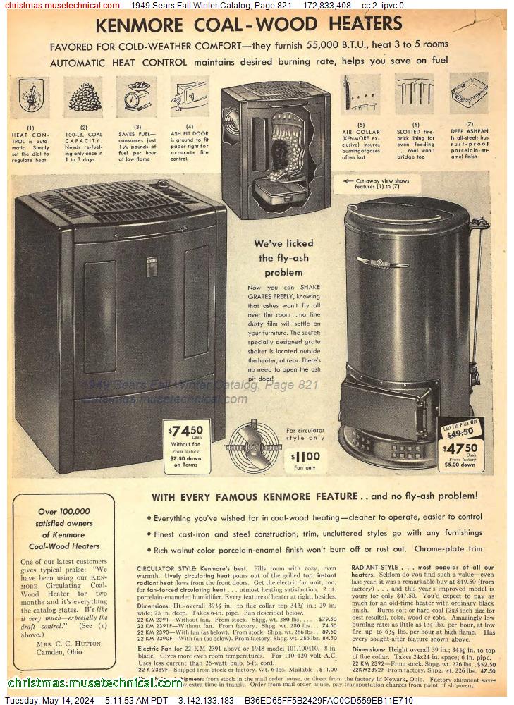 1949 Sears Fall Winter Catalog, Page 821