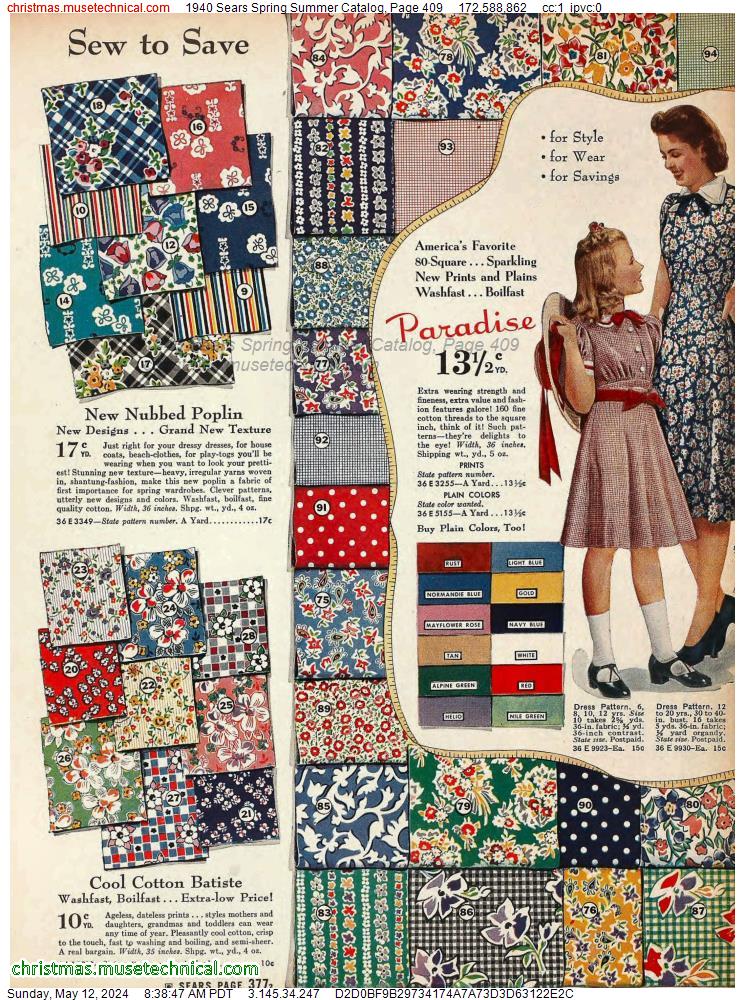 1940 Sears Spring Summer Catalog, Page 409