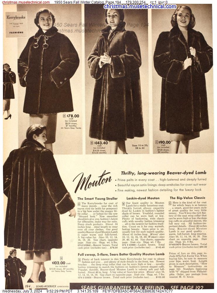1950 Sears Fall Winter Catalog, Page 194