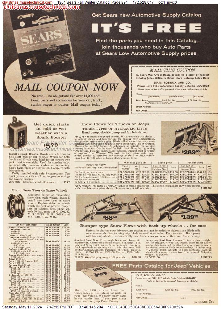 1961 Sears Fall Winter Catalog, Page 891