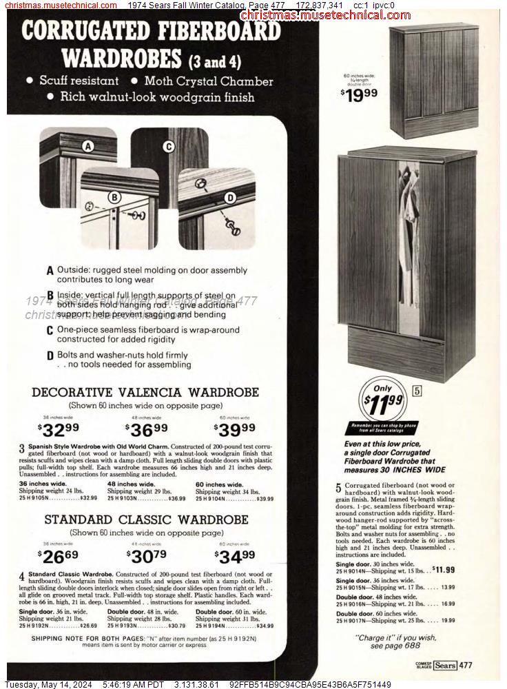 1974 Sears Fall Winter Catalog, Page 477