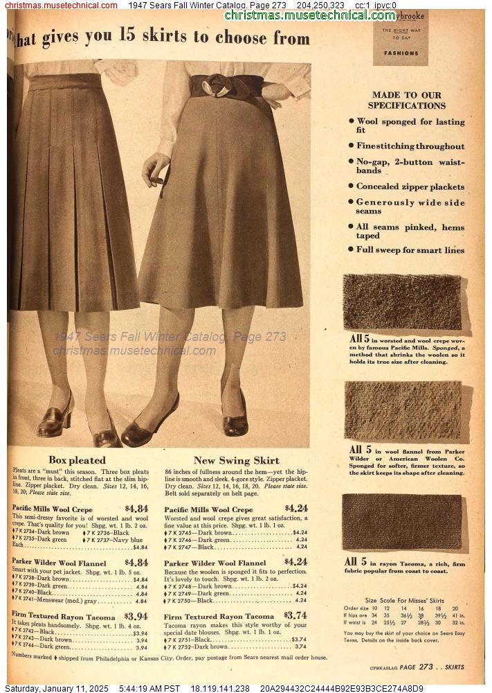 1947 Sears Fall Winter Catalog, Page 273