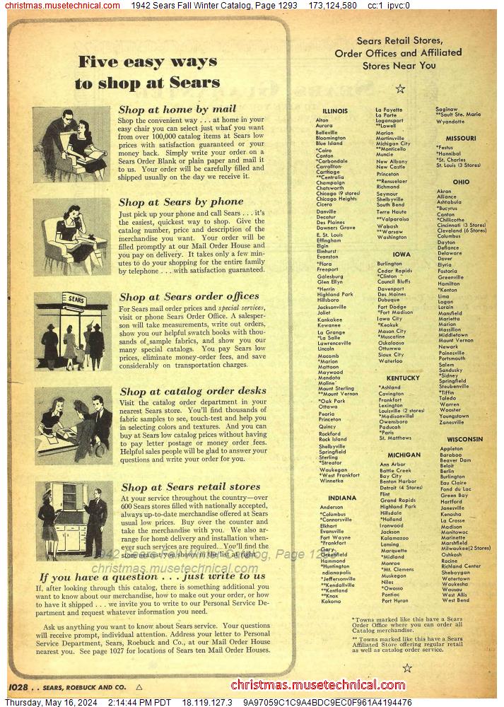 1942 Sears Fall Winter Catalog, Page 1293