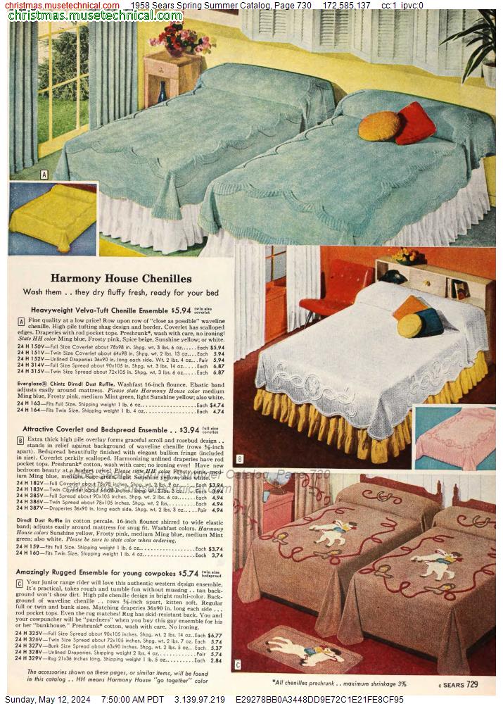 1958 Sears Spring Summer Catalog, Page 730