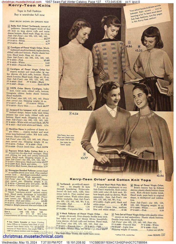 1957 Sears Fall Winter Catalog, Page 137