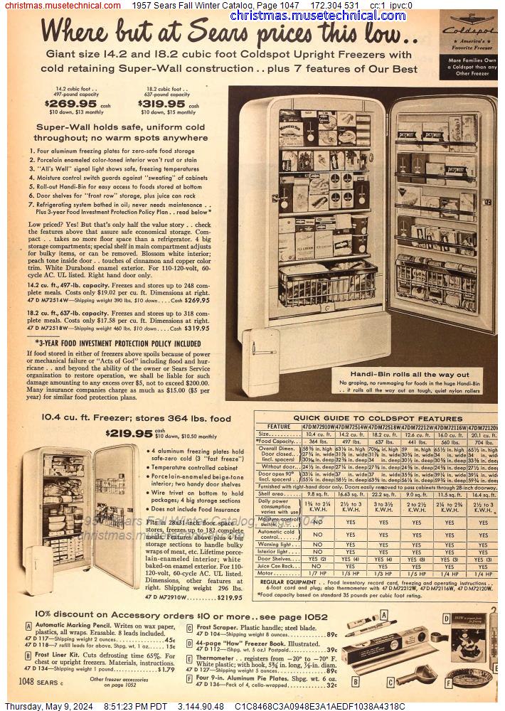 1957 Sears Fall Winter Catalog, Page 1047