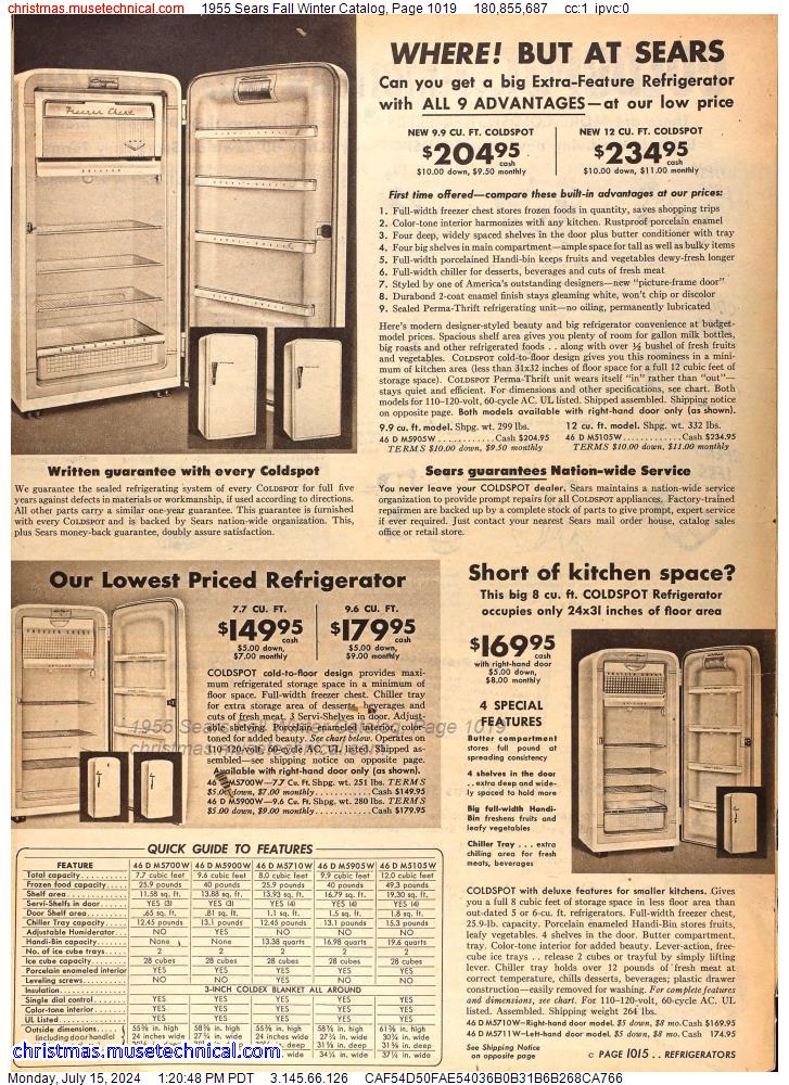 1955 Sears Fall Winter Catalog, Page 1019