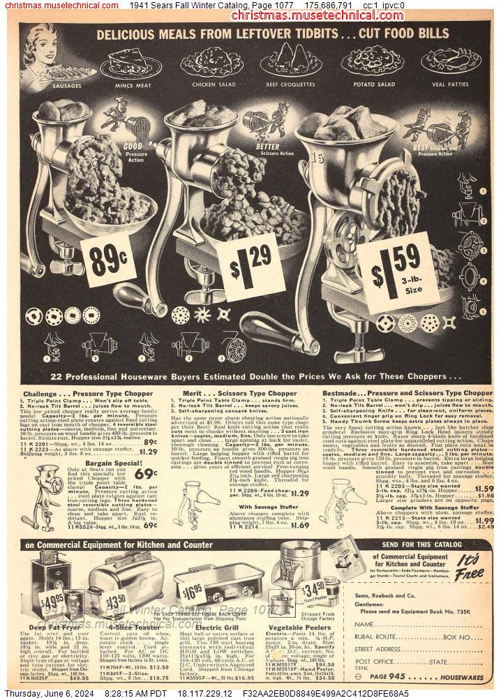 1941 Sears Fall Winter Catalog, Page 1077