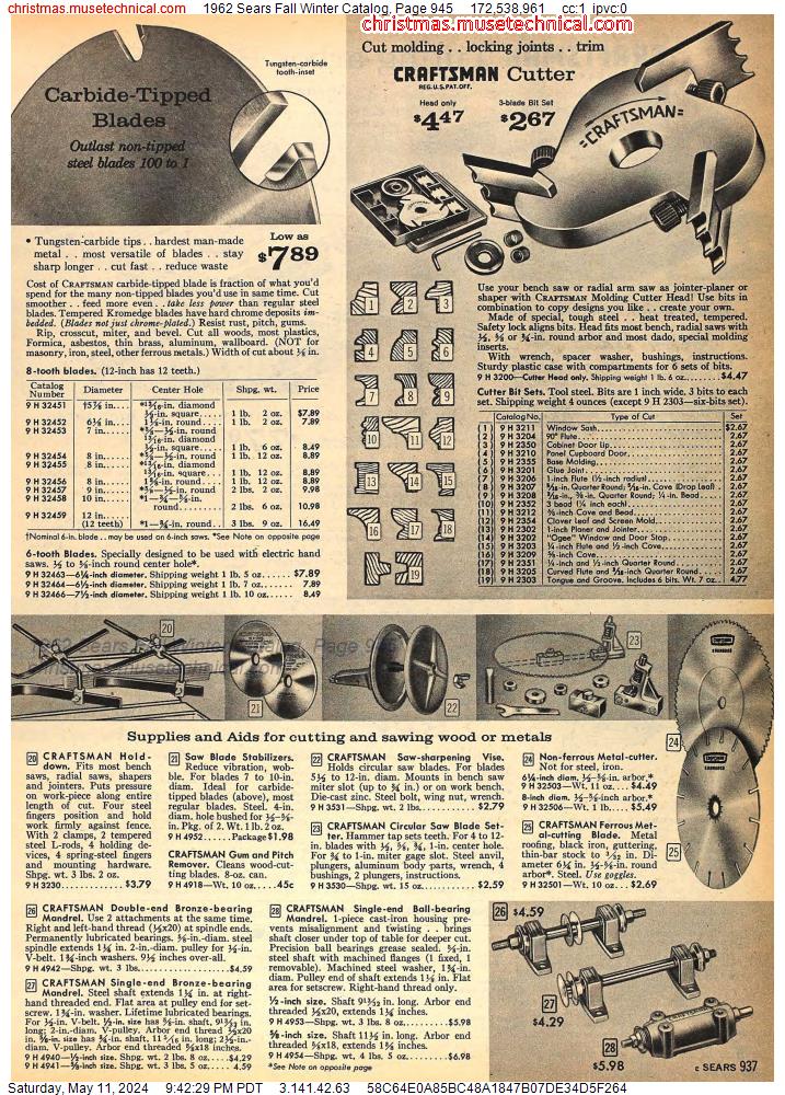 1962 Sears Fall Winter Catalog, Page 945