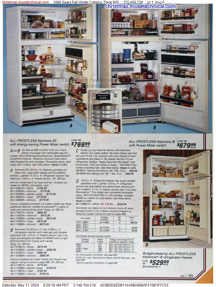 1986 Sears Fall Winter Catalog, Page 905