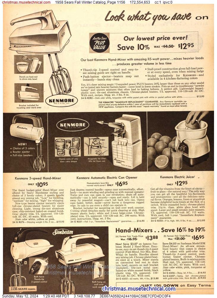 1958 Sears Fall Winter Catalog, Page 1156