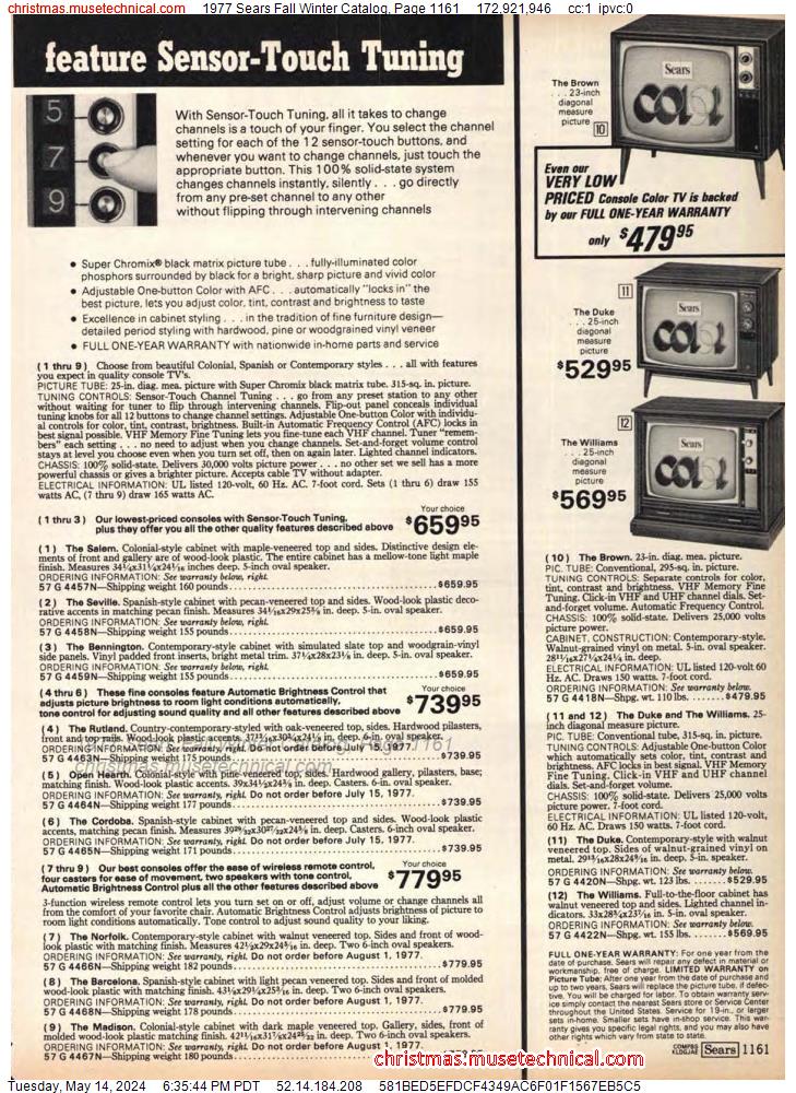 1977 Sears Fall Winter Catalog, Page 1161