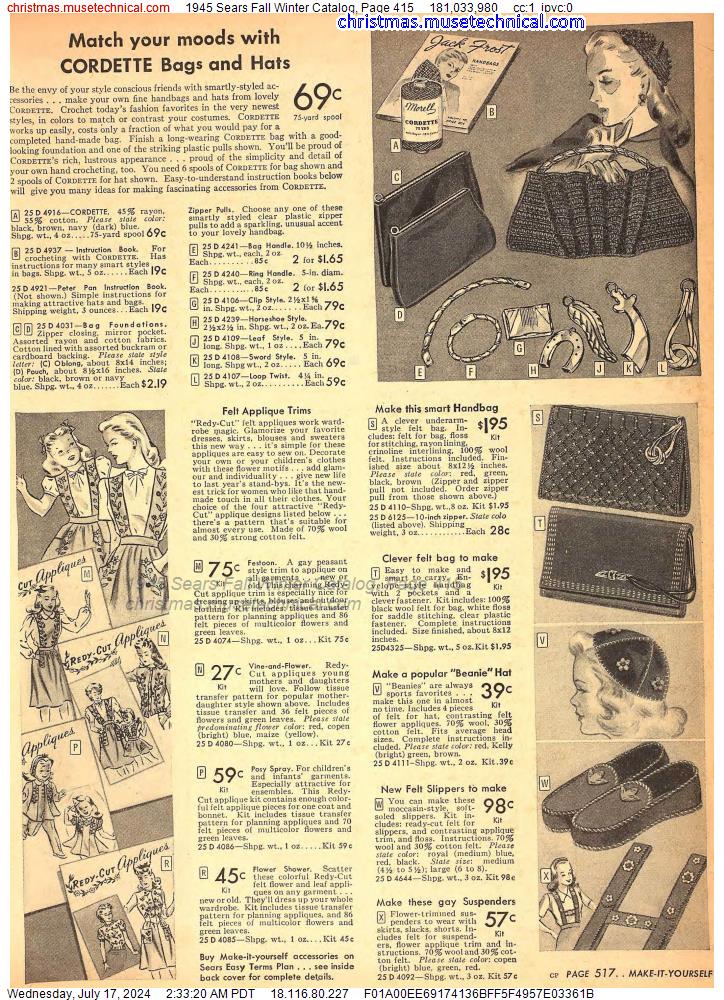 1945 Sears Fall Winter Catalog, Page 415