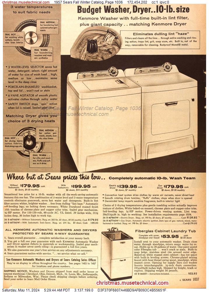 1957 Sears Fall Winter Catalog, Page 1036