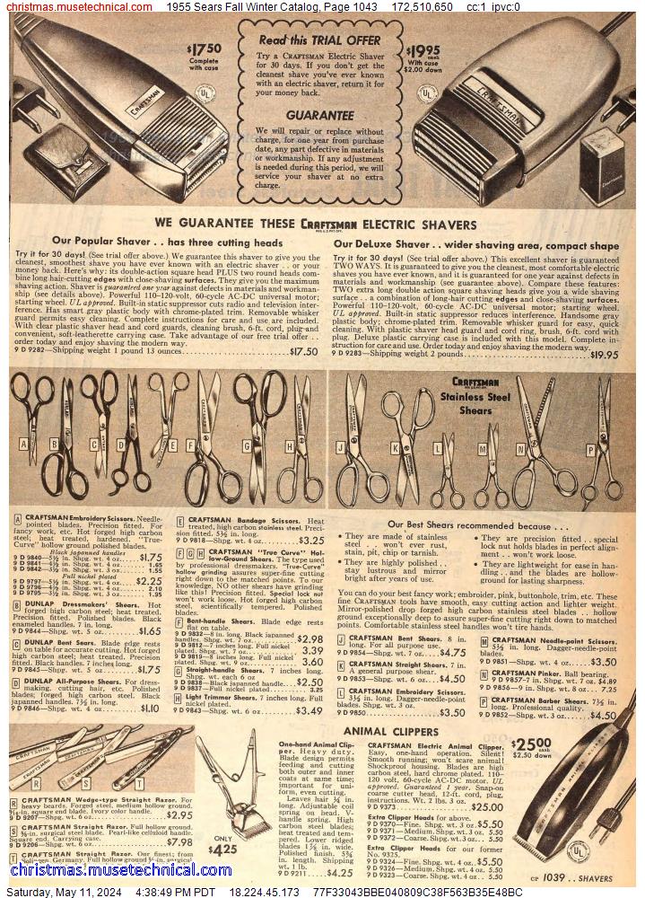 1955 Sears Fall Winter Catalog, Page 1043