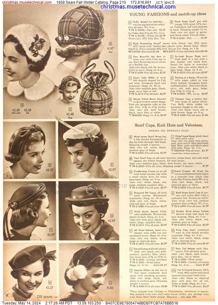 1958 Sears Fall Winter Catalog, Page 210