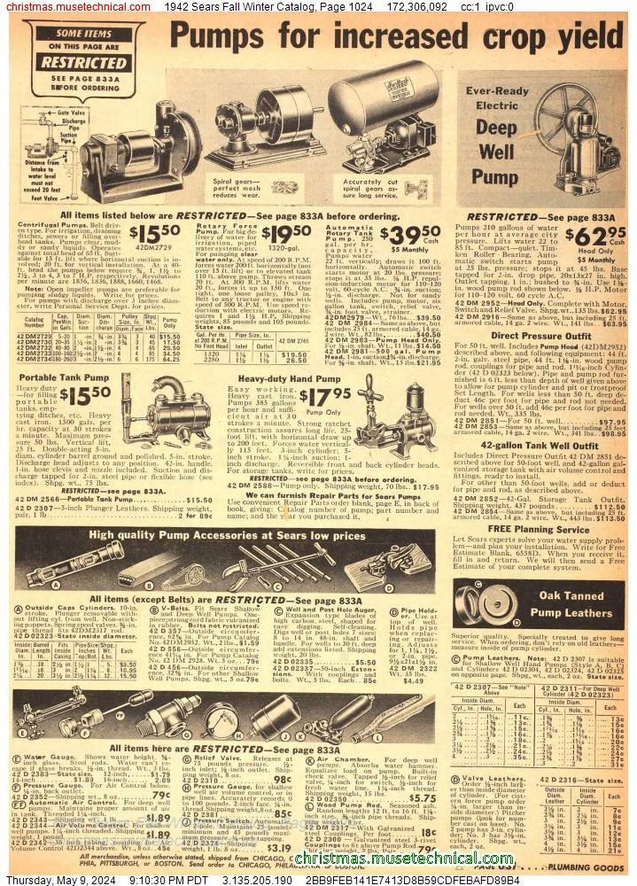 1942 Sears Fall Winter Catalog, Page 1024