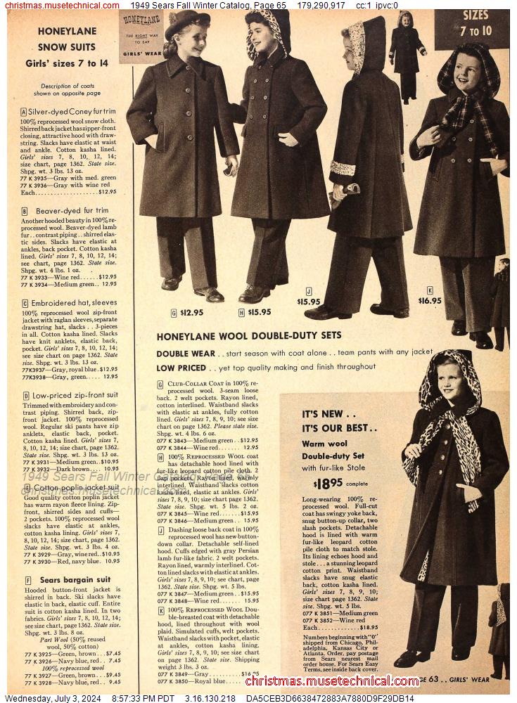 1949 Sears Fall Winter Catalog, Page 65
