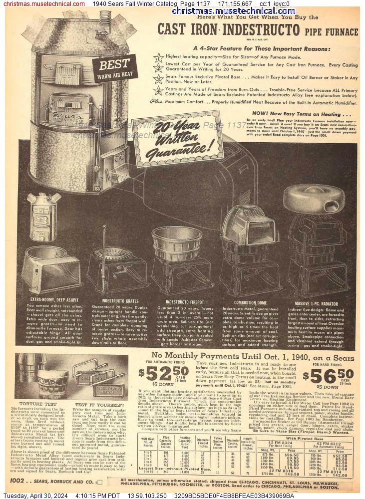 1940 Sears Fall Winter Catalog, Page 1137
