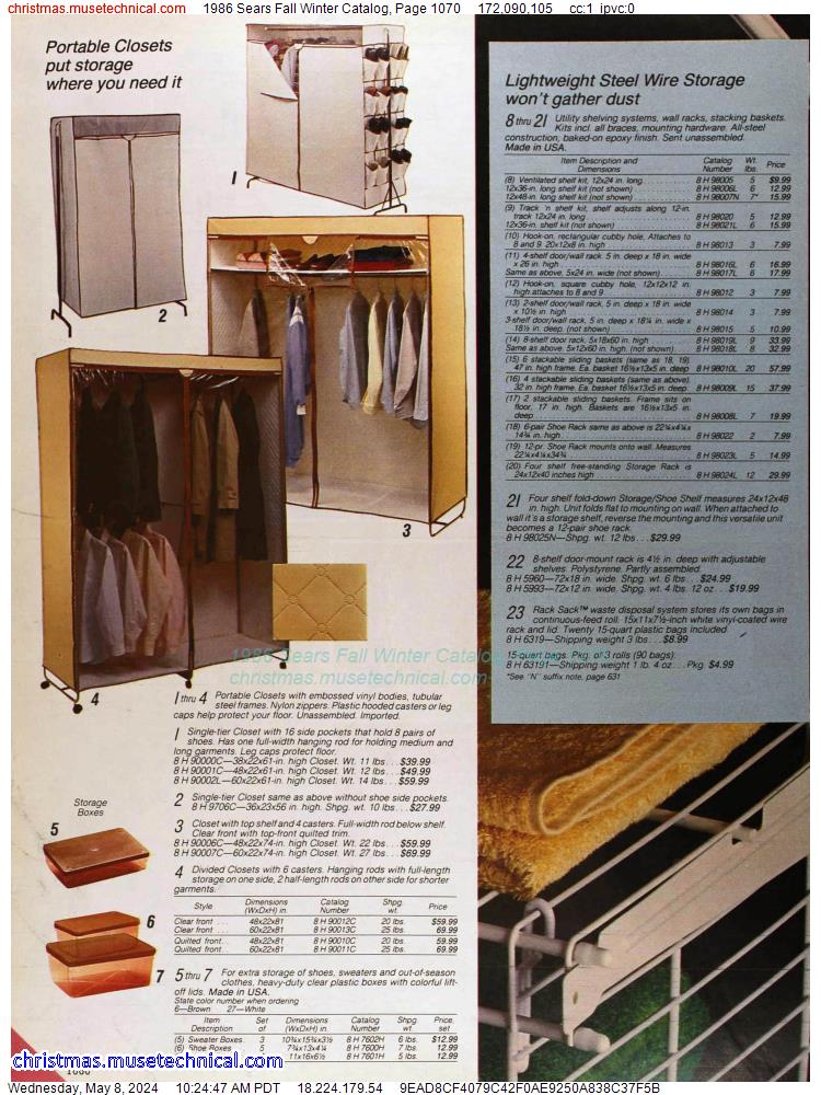 1986 Sears Fall Winter Catalog, Page 1070