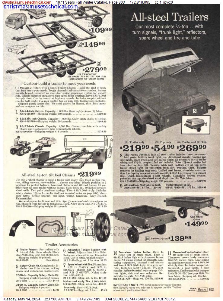 1971 Sears Fall Winter Catalog, Page 803