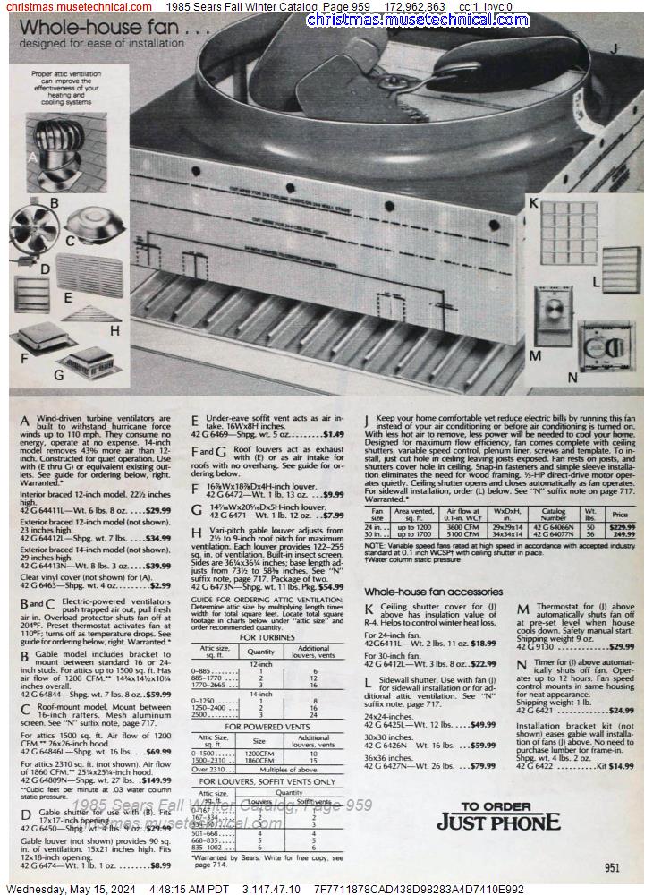 1985 Sears Fall Winter Catalog, Page 959