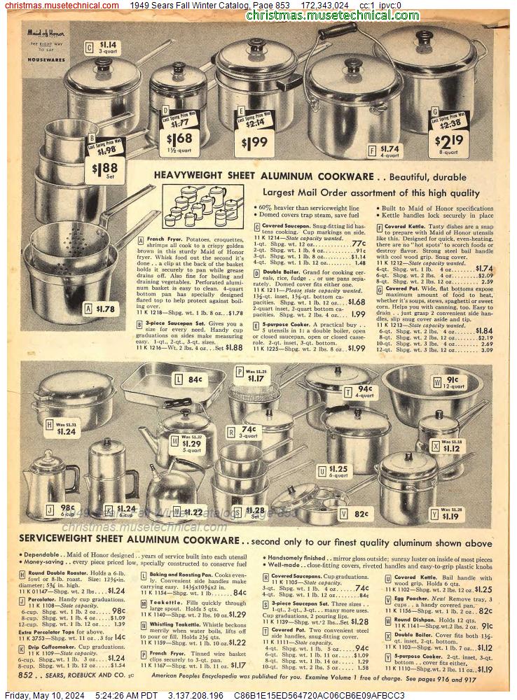 1949 Sears Fall Winter Catalog, Page 853