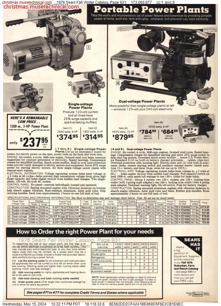 1976 Sears Fall Winter Catalog, Page 931