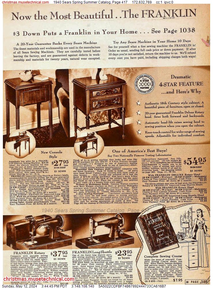 1940 Sears Spring Summer Catalog, Page 417