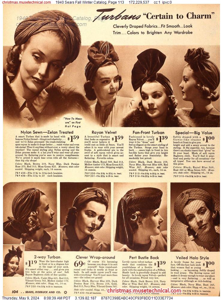 1940 Sears Fall Winter Catalog, Page 113