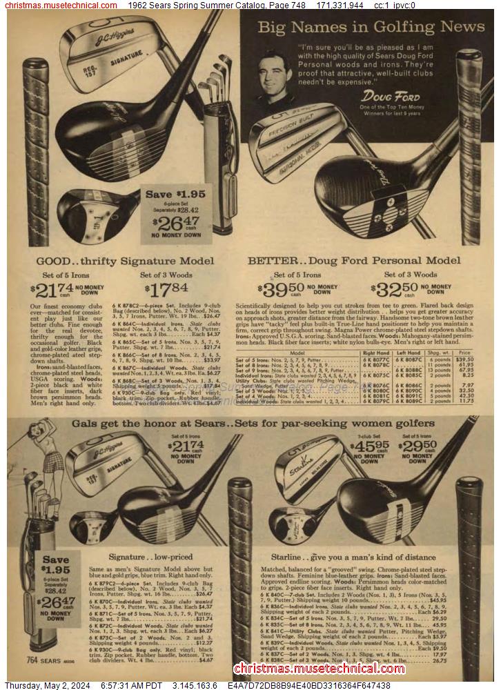 1962 Sears Spring Summer Catalog, Page 748