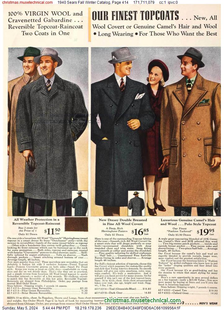 1940 Sears Fall Winter Catalog, Page 414