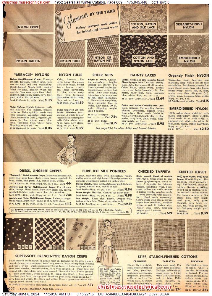 1952 Sears Fall Winter Catalog, Page 609