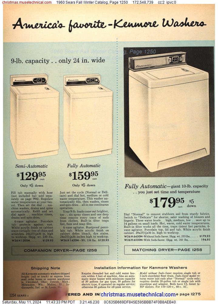1960 Sears Fall Winter Catalog, Page 1250