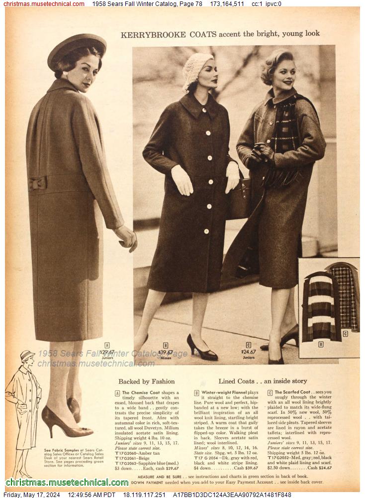 1958 Sears Fall Winter Catalog, Page 78