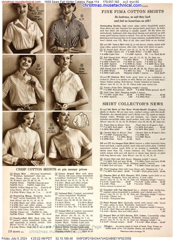 1958 Sears Fall Winter Catalog, Page 114