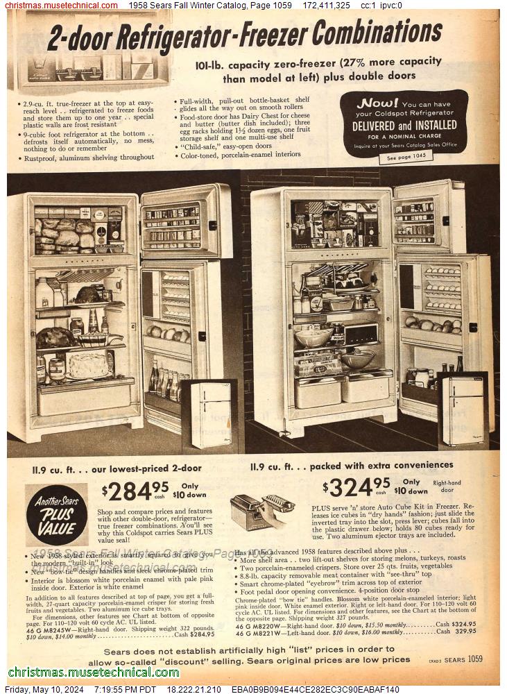 1958 Sears Fall Winter Catalog, Page 1059