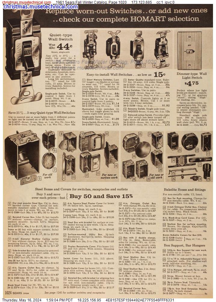 1961 Sears Fall Winter Catalog, Page 1020
