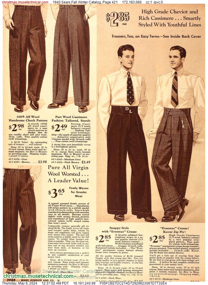 1940 Sears Fall Winter Catalog, Page 421