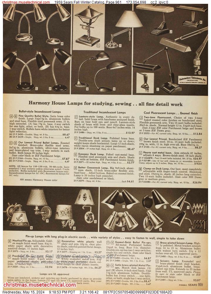 1959 Sears Fall Winter Catalog, Page 961