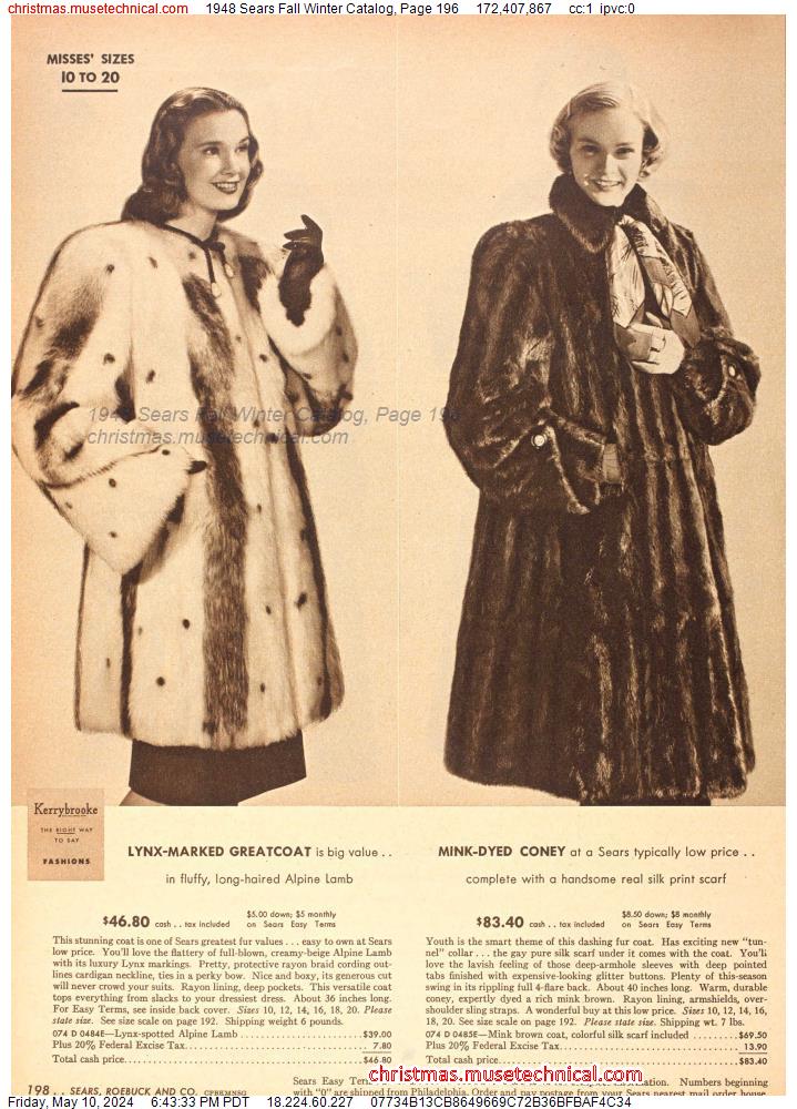 1948 Sears Fall Winter Catalog, Page 196