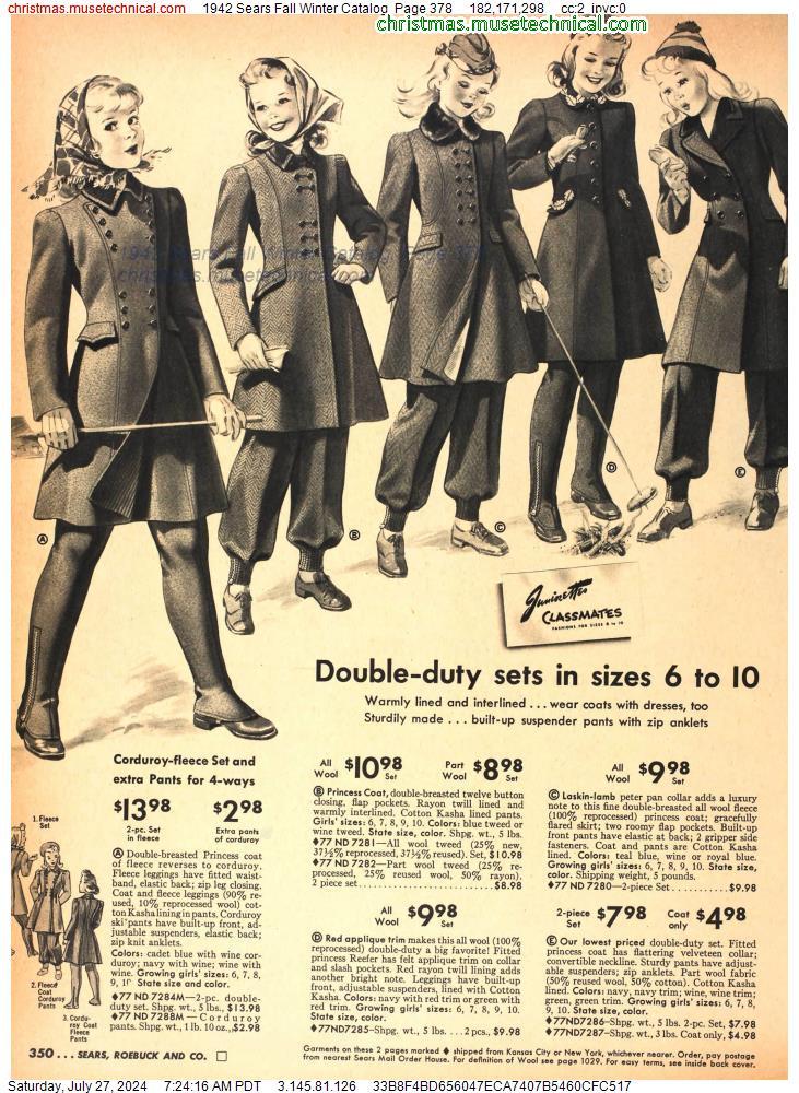 1942 Sears Fall Winter Catalog, Page 378