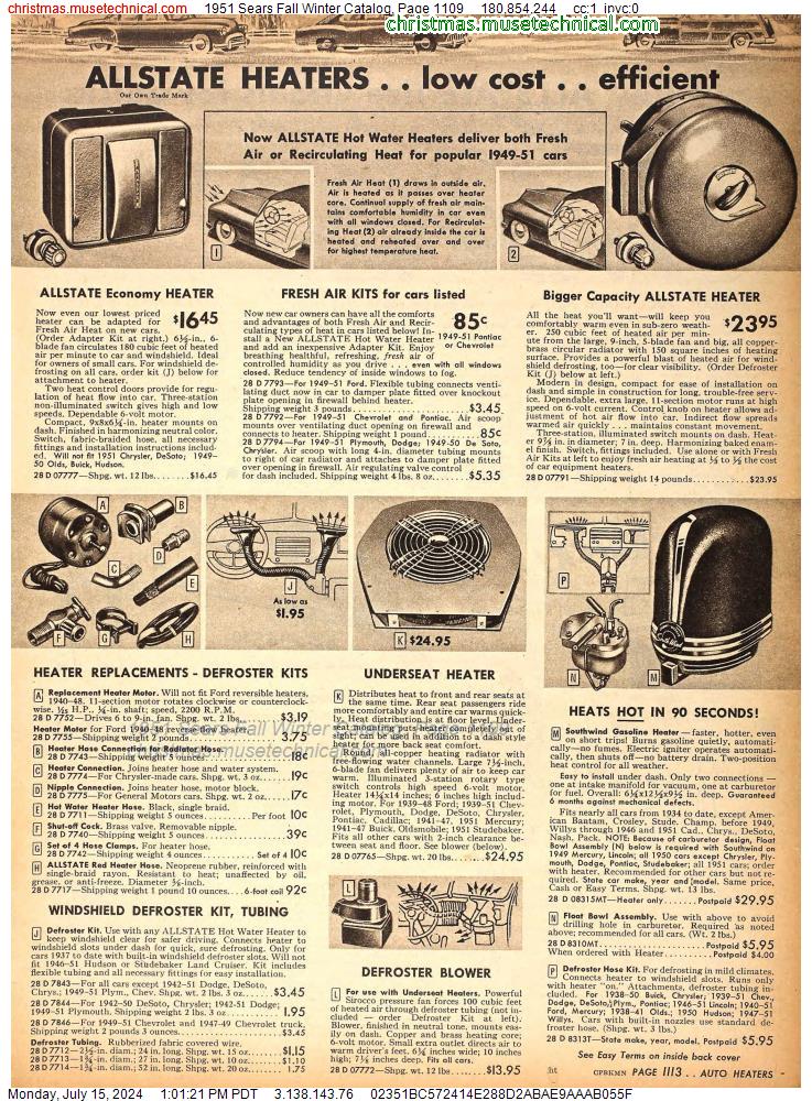 1951 Sears Fall Winter Catalog, Page 1109