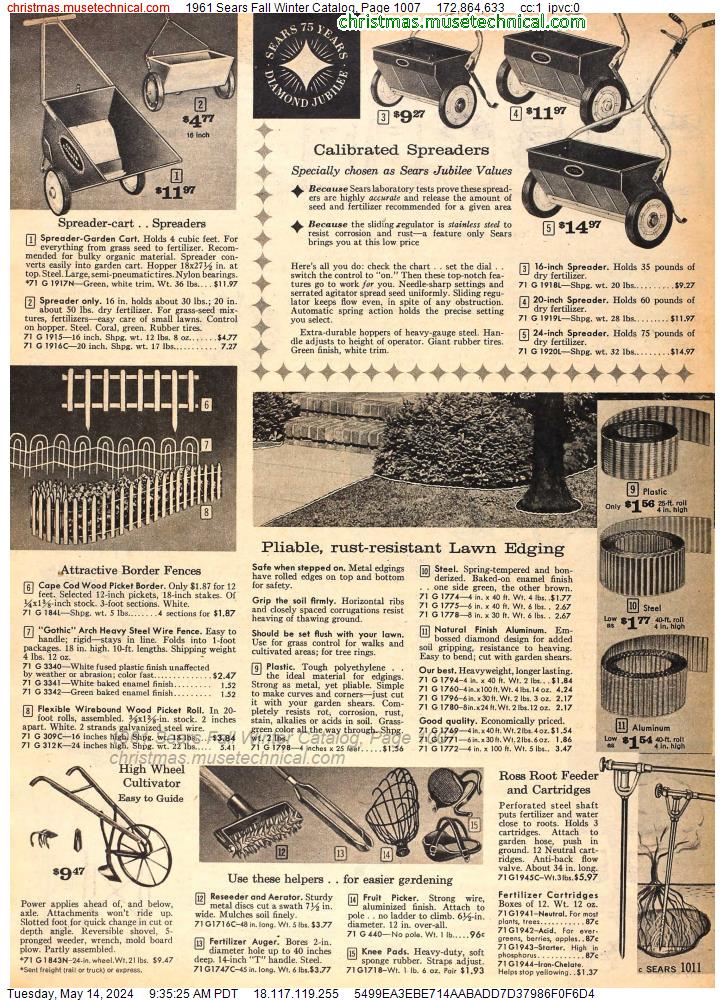 1961 Sears Fall Winter Catalog, Page 1007