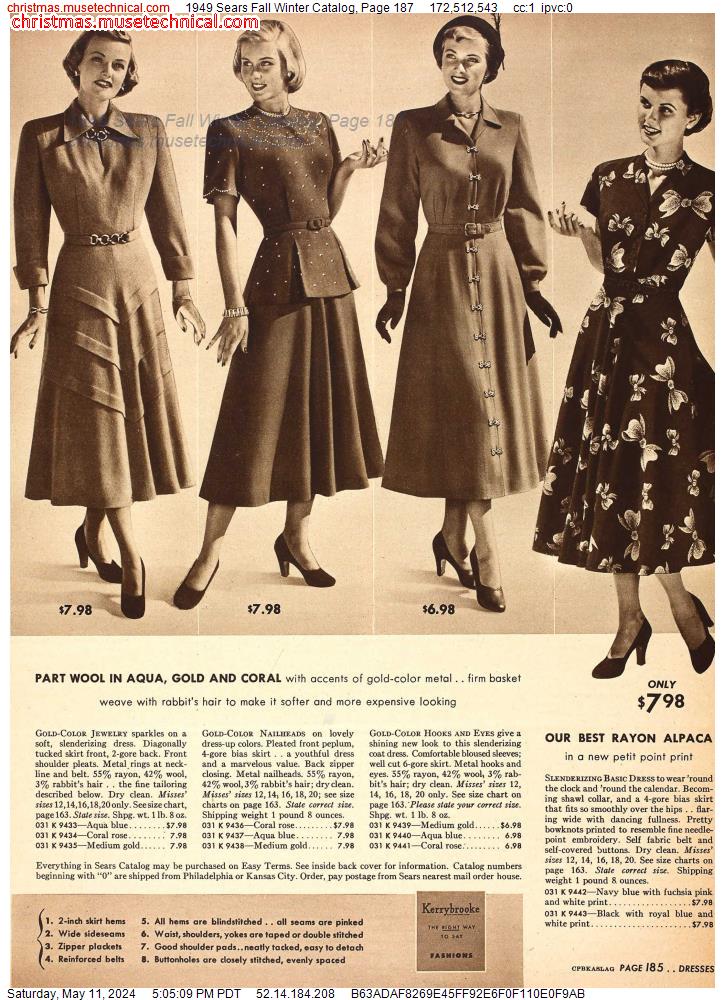 1949 Sears Fall Winter Catalog, Page 187