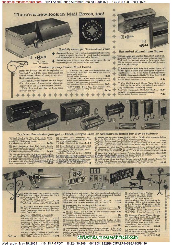 1961 Sears Spring Summer Catalog, Page 874