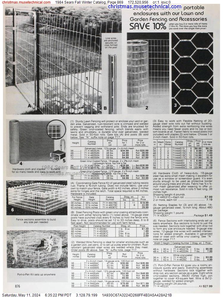 1984 Sears Fall Winter Catalog, Page 869